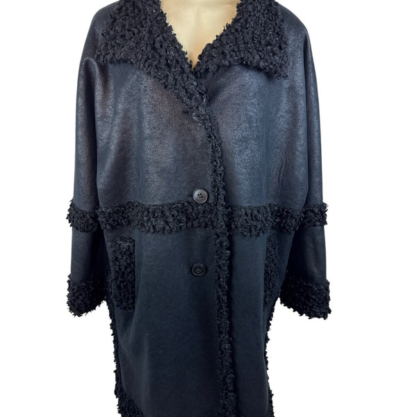 Adolfo Dominguez Women’s Black Faux Shearling Coat With Button Front