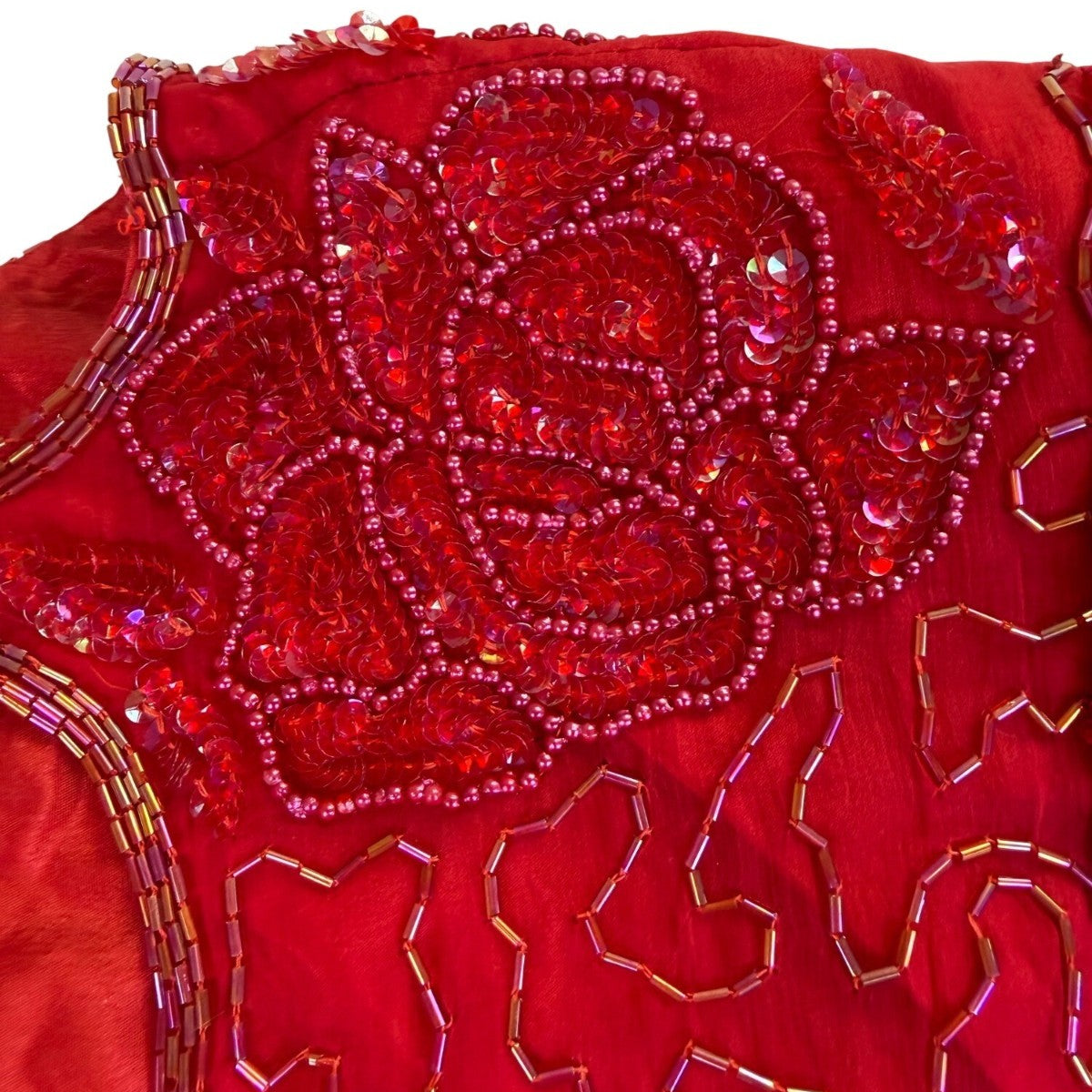 Swee Lo Womens Red Silk Beaded Cocktail Party Dress Rayon Lining Size L 10-12