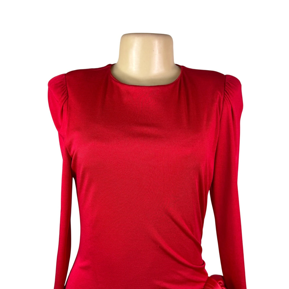 Morton Myles Womens Red Satin Tiered Bow Detail Long Sleeve Elegant Dress Sz 10