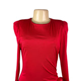 Morton Myles Womens Red Satin Tiered Bow Detail Long Sleeve Elegant Dress Sz 10
