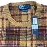 Vintage Polo Ralph Lauren Mens Plaid Knit Sweater With Elbow Patches Sz L - New