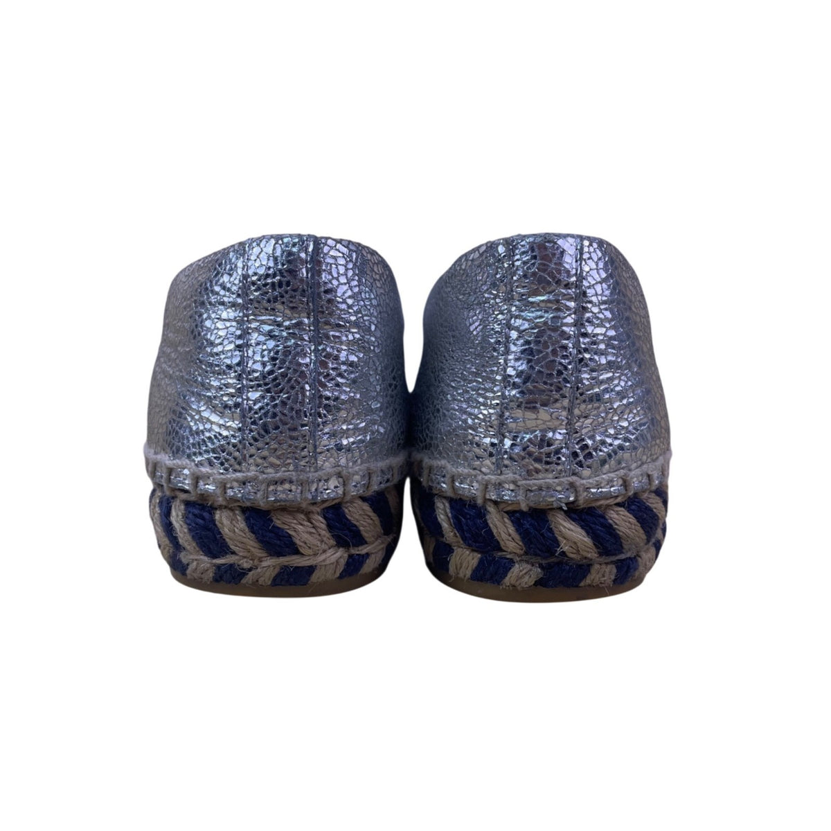 Tory Burch Women’s Silver & Blue Leather Metallic Slip-On Espadrille Shoes Sz 7M