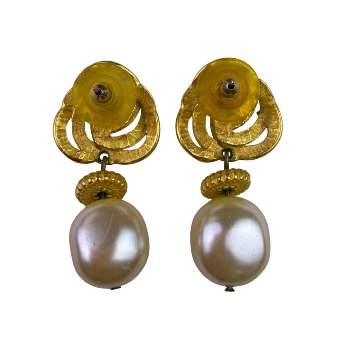Vintage Faux Pearl & Gold Tone Statement Earrings Drop Style Dangle Design
