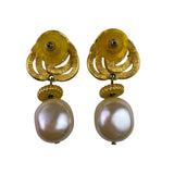 Vintage Faux Pearl & Gold Tone Statement Earrings Drop Style Dangle Design