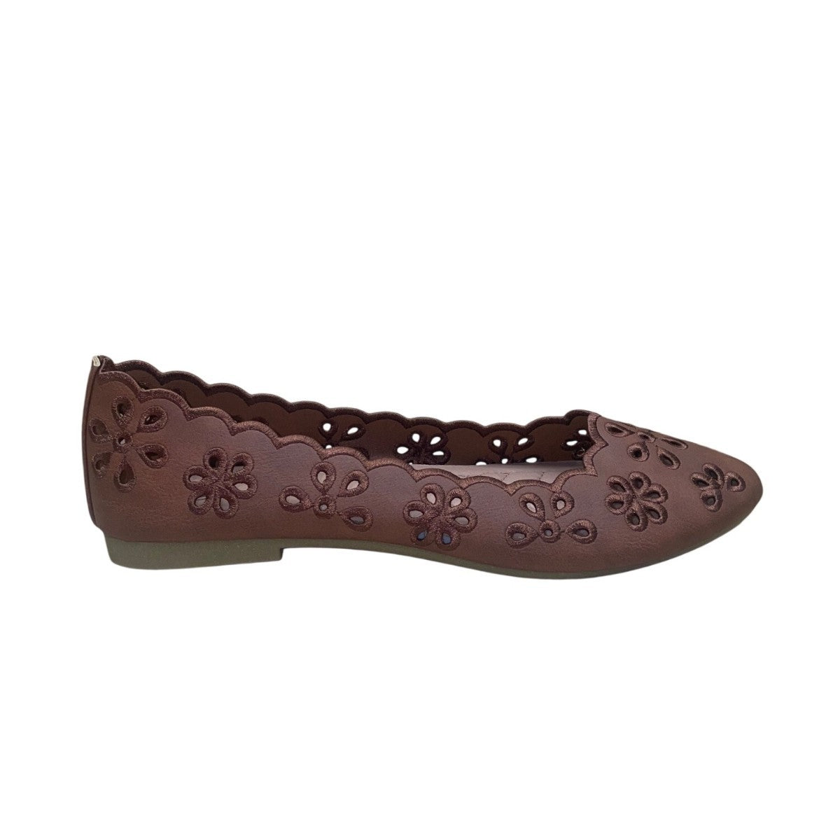 Women’s Brown Cutout Floral Design Ballet Flats Size 8.5