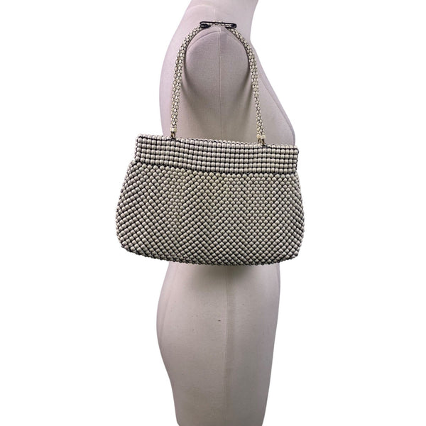 Vintage Whiting & Davis Women’s White Alumesh US Made Beaded Shoulder Bag