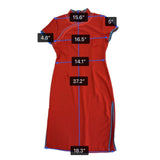 Womens Red Cheongsam Qipao Dress With Blue Trim & Embroidery Elegant Style Sz XL