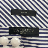 Talbots Womens Navy White Cotton Striped Sleeveless Top Petite Beaded Neck Sz S