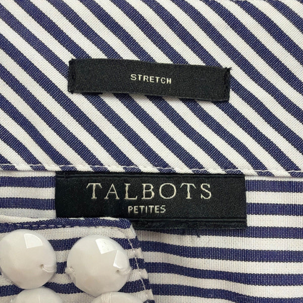 Talbots Womens Navy White Cotton Striped Sleeveless Top Petite Beaded Neck Sz S