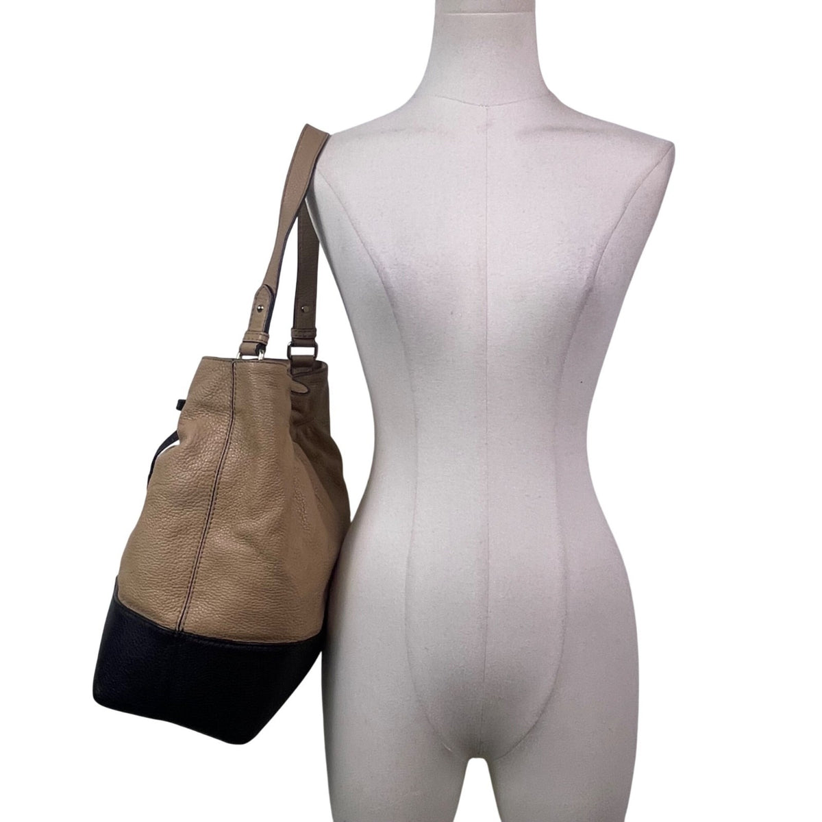 Kate Spade Women’s Brown & Black Leather Snap Closure Bucket Bag