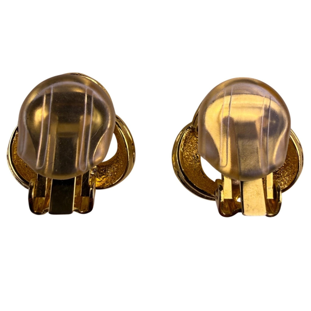 Gold Tone & Cream Enamel Clip-On Earrings Knot Design Vintage Jewelry