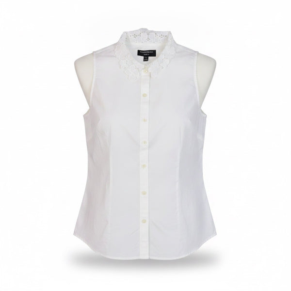 Banana Republic Womens White Sleeveless Button-Up Blouse With Lace Collar Size 4