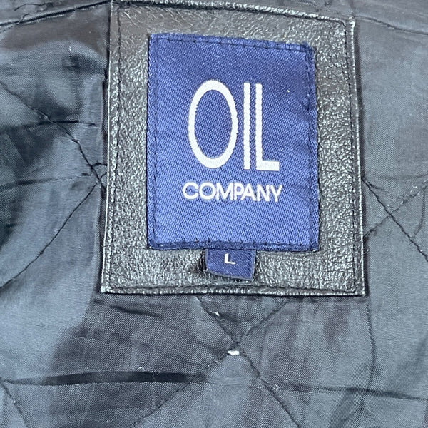 Oil Company Mens Black Leather Jacket With Front Zip & Side Pockets Size L