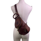 Giaccomo Men’s Brown Leather With Brass Zippers Crossbody Sling Backpack