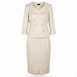 Lauren Taylor Womens Beige Jacquard Blazer & Slit Pencil Skirt Set Size 6