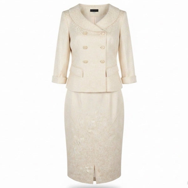 Lauren Taylor Womens Beige Jacquard Blazer & Slit Pencil Skirt Set Size 6