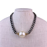 Chunky Chain Womens Silver Tone Metal Necklace Faux Pearl Accent