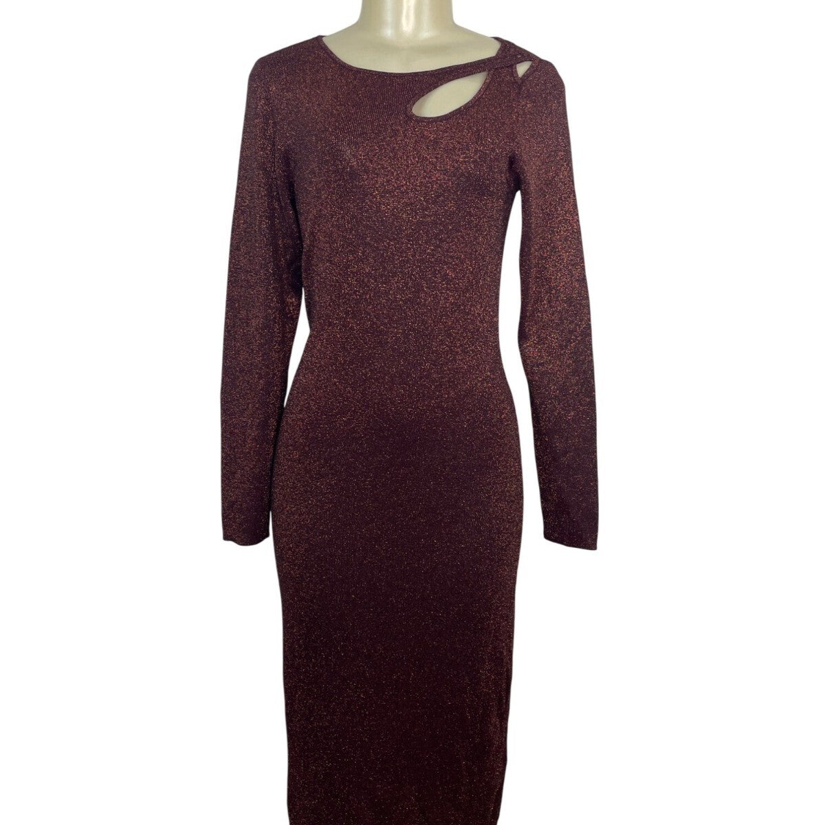 ELIE TAHARI Burgundy Long Sleeve Bodycon Midi Dress W/ Cutout Detail Sz L - New