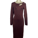 ELIE TAHARI Burgundy Long Sleeve Bodycon Midi Dress W/ Cutout Detail Sz L - New