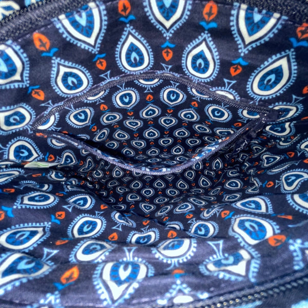 Vera Bradley Womens Blue Paisley Quilted Adjustable Strap Zippered Crossbody Bag