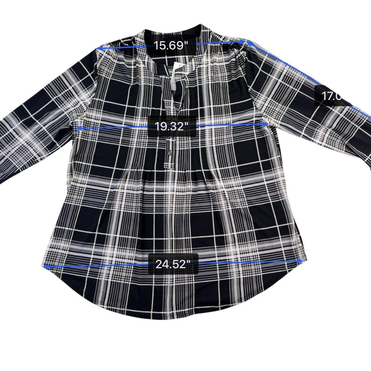 Cocomo Womens Black & White Plaid Long Sleeve Blouse Polyester Blend Size L