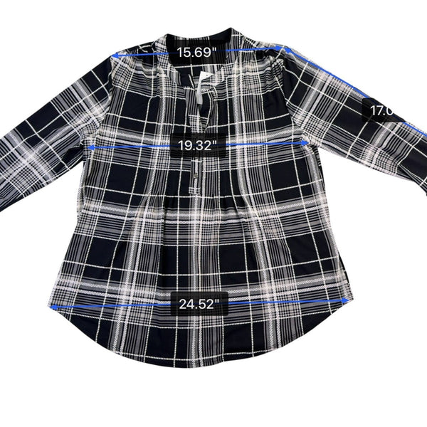 Cocomo Womens Black & White Plaid Long Sleeve Blouse Polyester Blend Size L