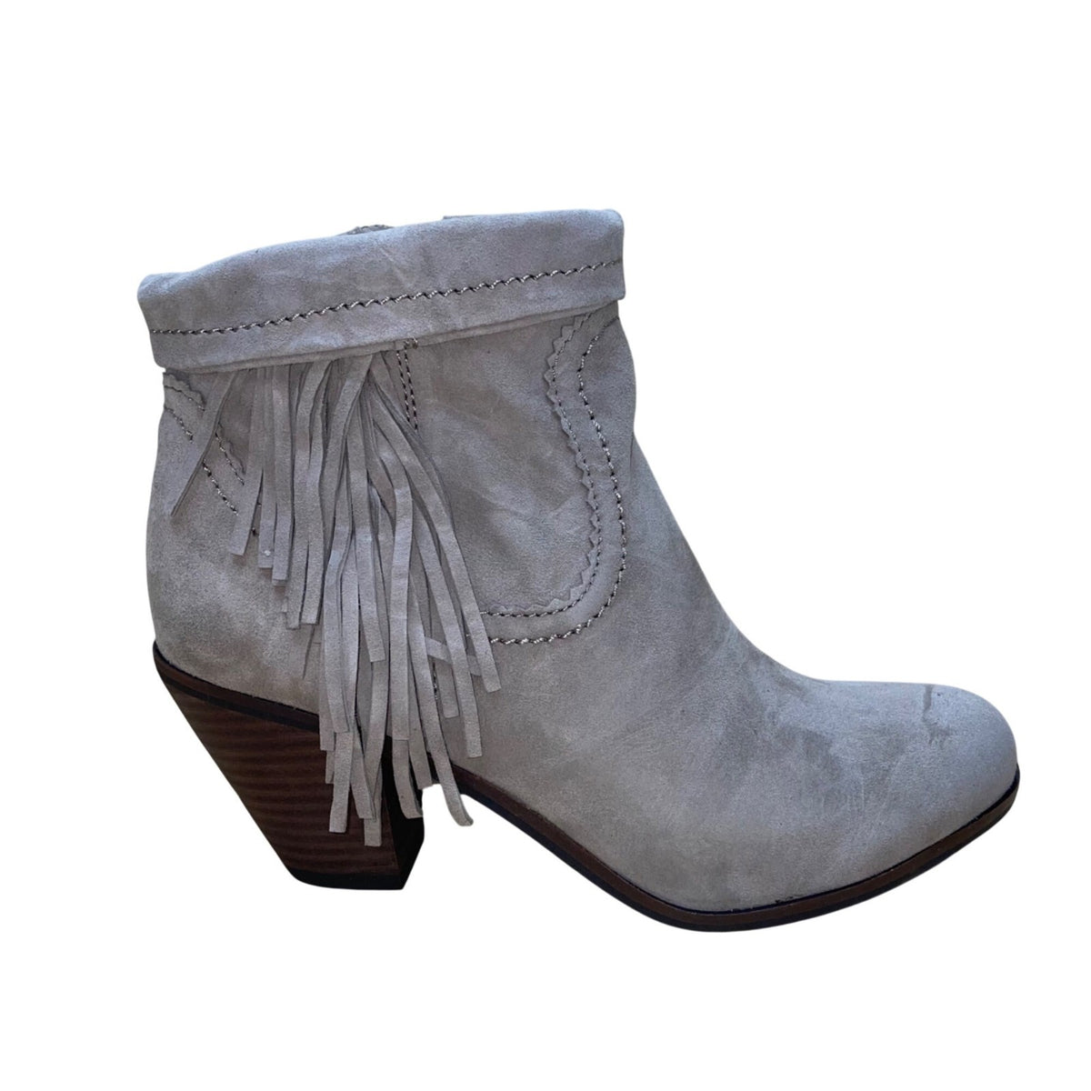 Sam Edelman Women’s Tan Suede Fringe Zip-Up Closure Louie Ankle Booties Sz 7.5M