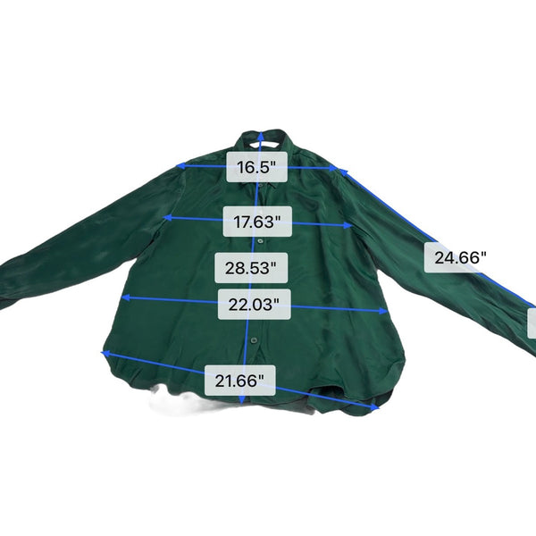 Zara Womens Green Satin Button-Up Long Sleeve Shirt Chic Fashion Sz XL