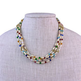 Multi-Color Freshwater Pearl & Gold Tone Beaded Necklace Multi-Strand