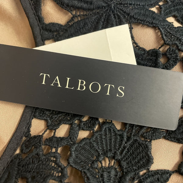 Talbots Petites Black Floral Lace Short Sleeve Top 14P New