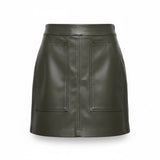 Loft Petites Womens Dark Olive Faux Leather Mini Skirt Size 4P Chic