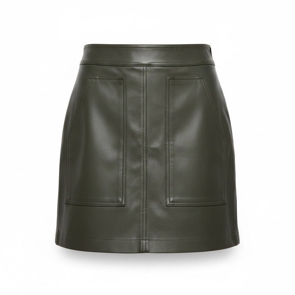 Loft Petites Womens Dark Olive Faux Leather Mini Skirt Size 4P Chic