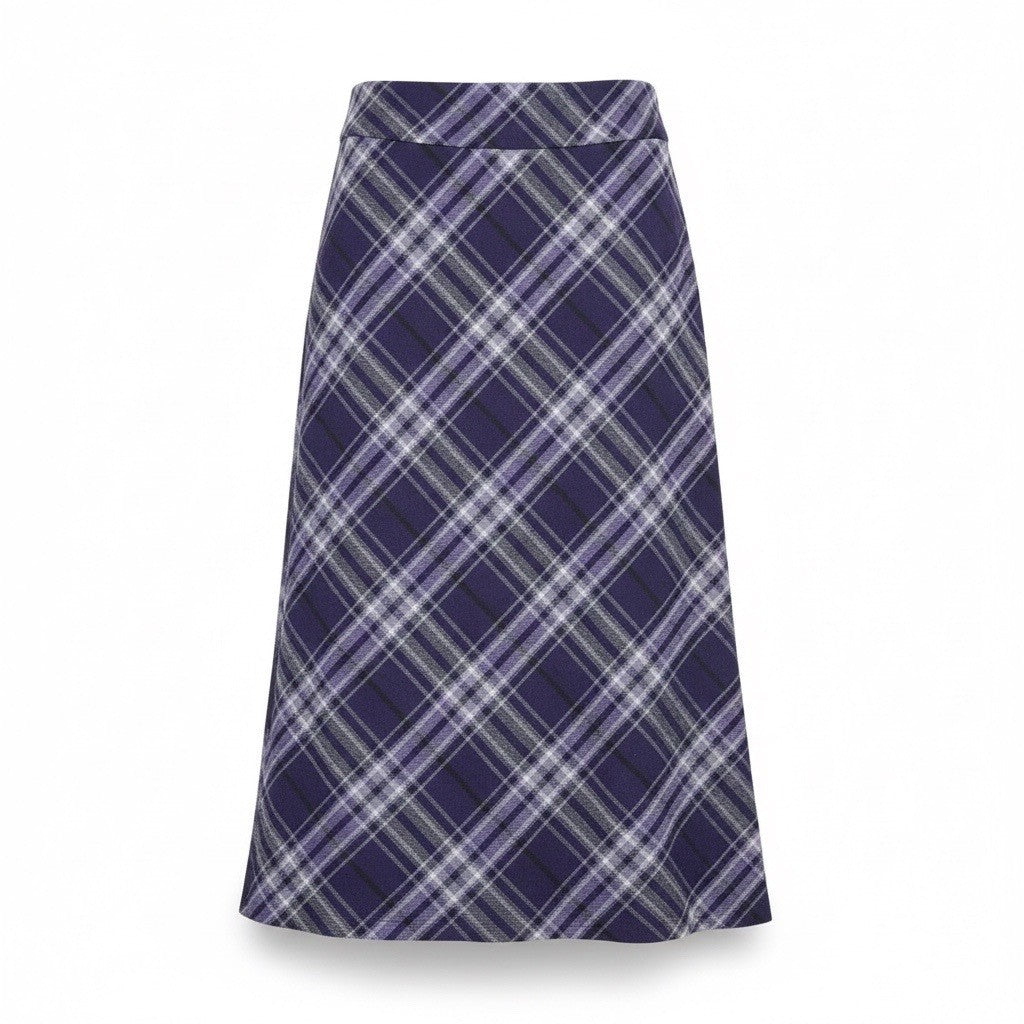 Talbots Womens Purple Plaid Wool-Blend Lined A-Line Midi Skirt Size 2P