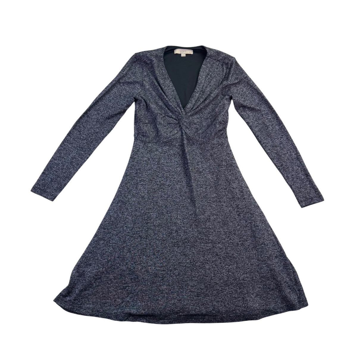 Loft Womens Gray Black Knit Twist Front Dress Petite Size XSP