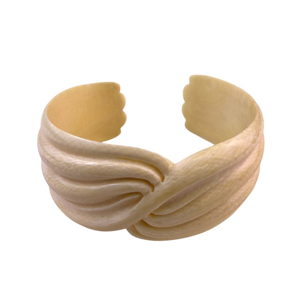 Vintage Unknown Off-White Celluloid Cuff Bracelet Twisted Rope Design