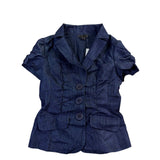 LVLX Womens Navy Blue Cotton Blazer Short Sleeve Fitted Button-Up Jacket Size S