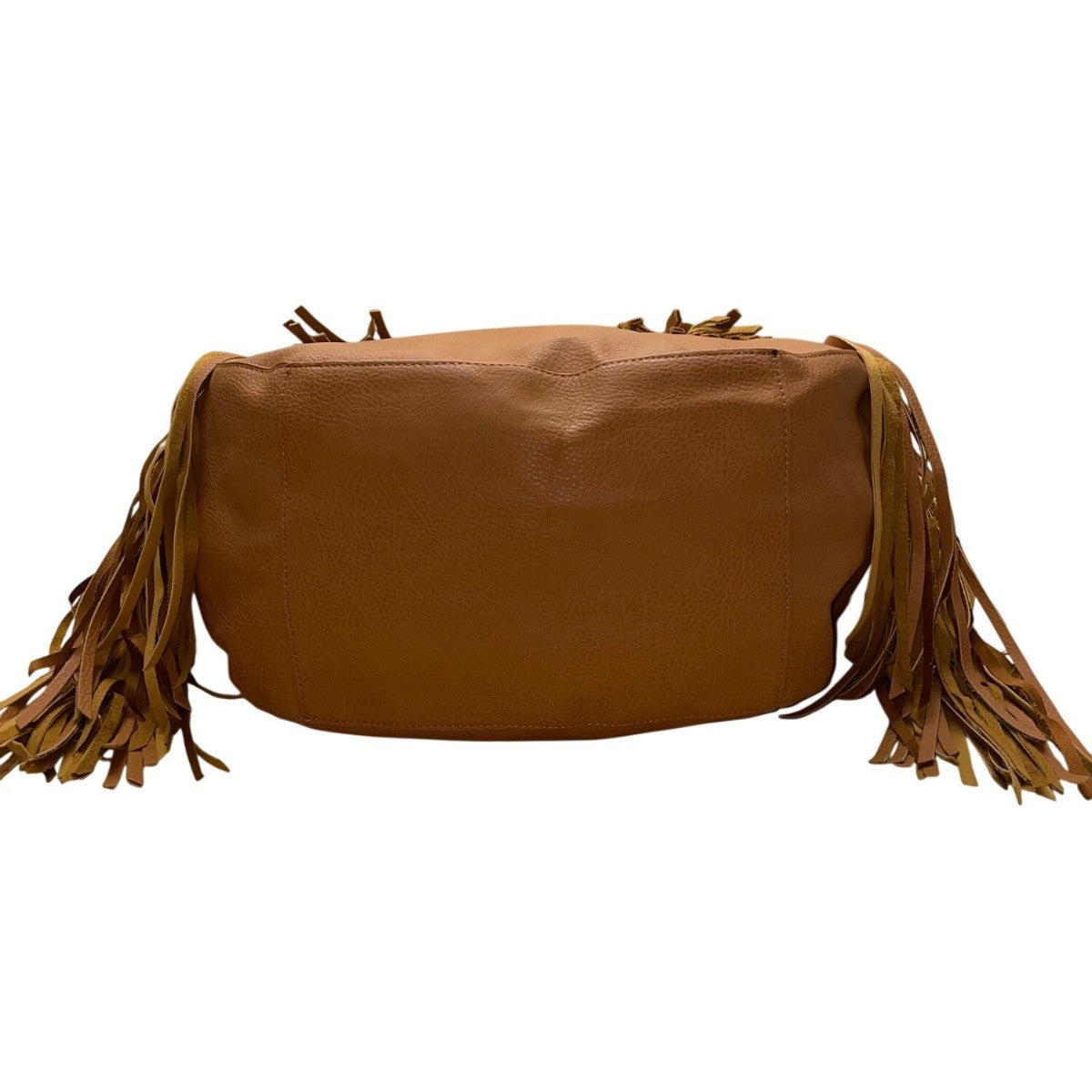 Expressions NYC Women’s Camel Brown Faux Leather Double Handle Fringe Tote Bag