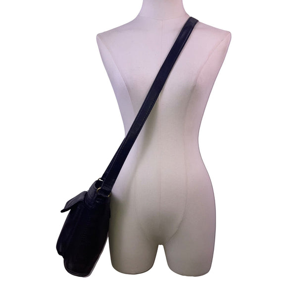 Fossil Women’s Black Leather Adjustable Strap Front Pocket Crossbody Bag