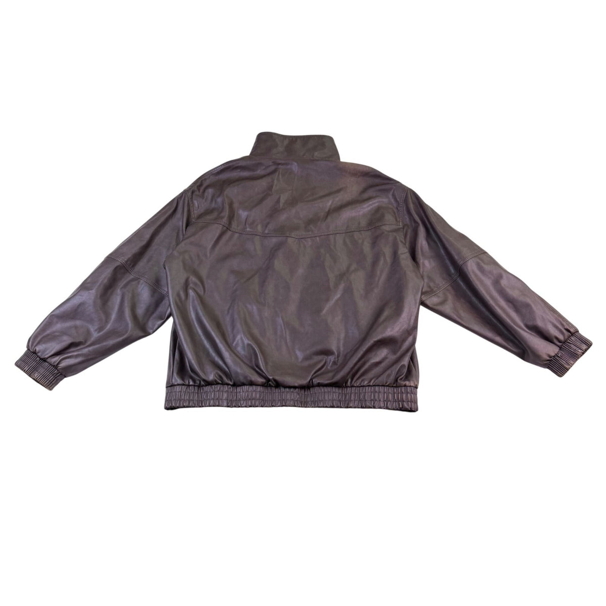 Bershka Mens Brown Faux Leather Bomber Jacket Lining Lightweight Size XL