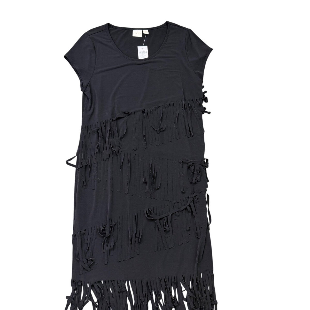 Chicos Womens Black Fringe Short Dress Stylish Evening Wear Size 2
