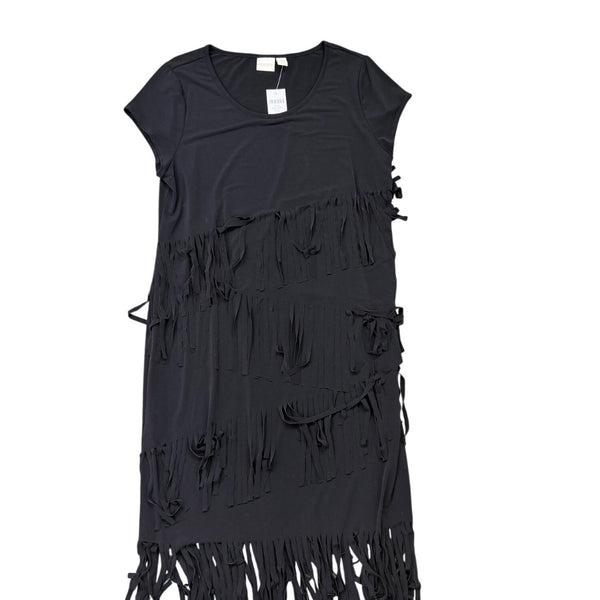 Chicos Womens Black Fringe Short Dress Stylish Evening Wear Size 2