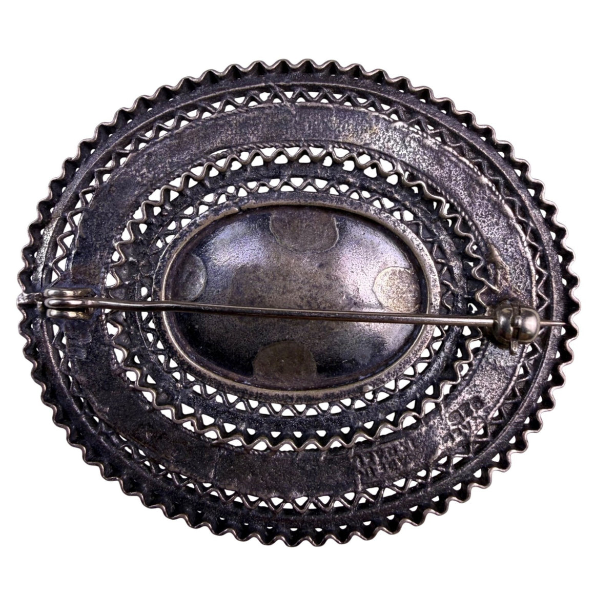Sterling Silver Womens Green Malachite Brooch Gemstone Filigree Oval Vintage 925