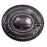 Sterling Silver Womens Green Malachite Brooch Gemstone Filigree Oval Vintage 925