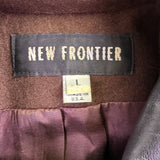 New Frontier Women’s Brown Wool Jacket Leather Trim Zip Front Vintage Size L 