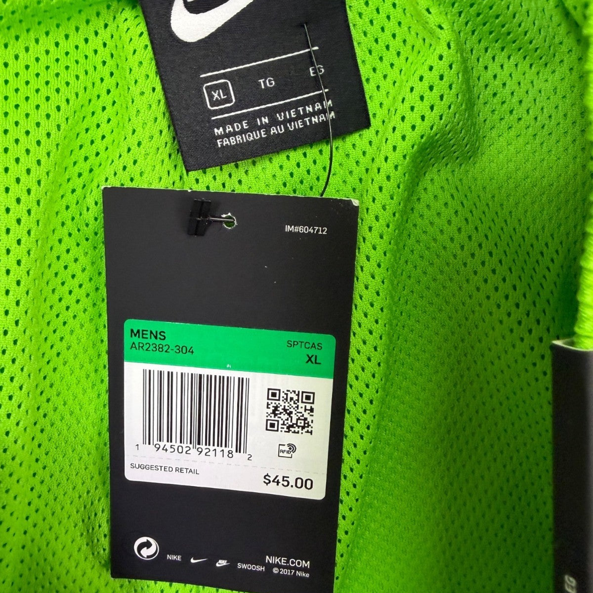 Nike Mens Neon Green Swim Shorts With Mesh Lining Mid-Thigh Length Sz XL