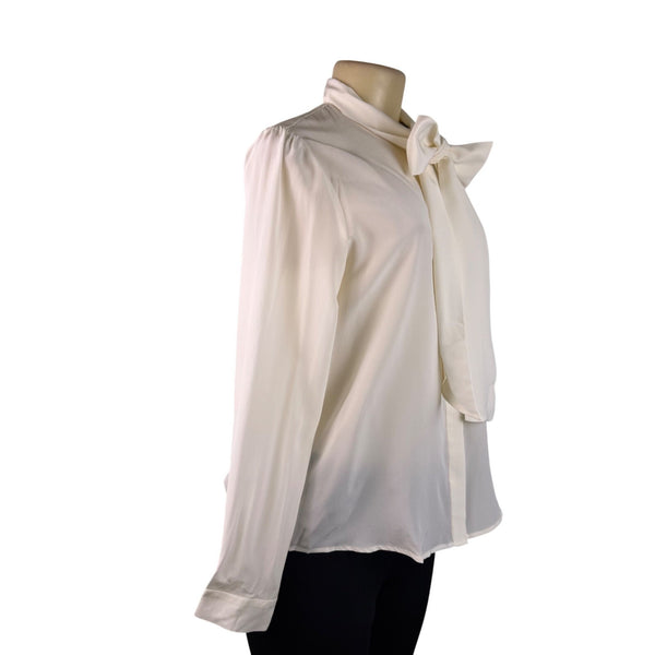 LILYSILK Womens Ivory 100% Mulberry Silk Tie Neck Blouse Long Sleeve  Sz M  New