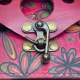 Handmade Women’s Red Leather Floral Brass Clasp Adjustable Strap Crossbody Bag