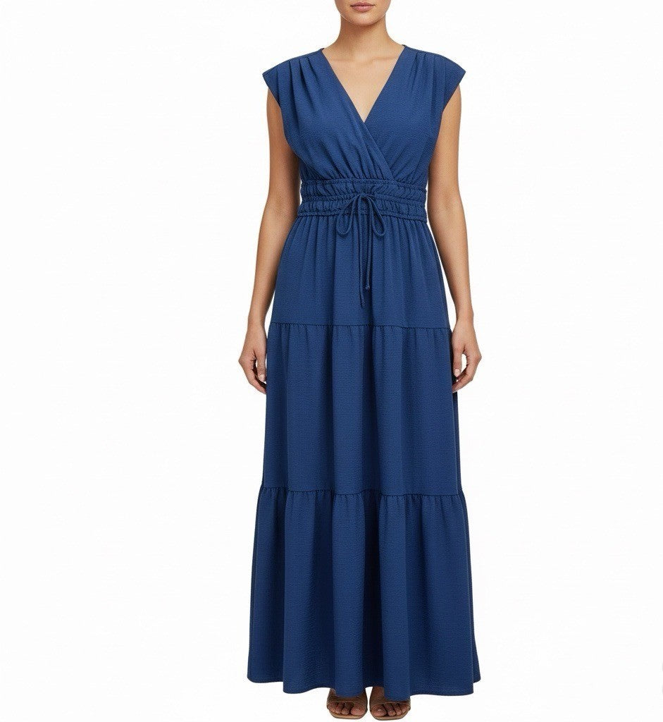 Rachel Zoe Womens Navy Maxi Dress Smocked Waist Sleeveless Tiered  Sz XS