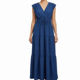 Rachel Zoe Womens Navy Maxi Dress Smocked Waist Sleeveless Tiered  Sz XS