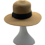 Furtalk Wide Brim Straw Sun Hat With Black Ribbon Band Sz L